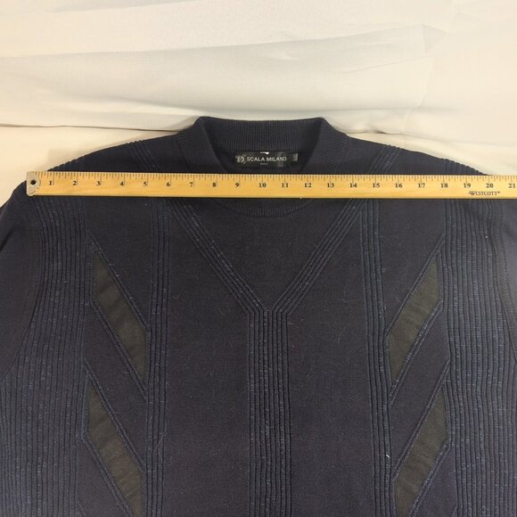 Scala Milano XXL Sweater Knit Navy Blue Black Italy Wool Acrylic Men Long Sleeve - Picture 11 of 16